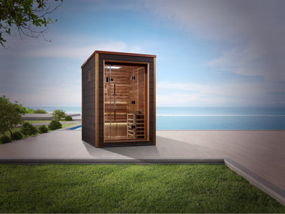 Golden Designs "Narvik" Outdoor-Indoor Traditional Sauna | GDI-8202-01 | 2 Person | Canadian Red Cedar Interior | Home Spa