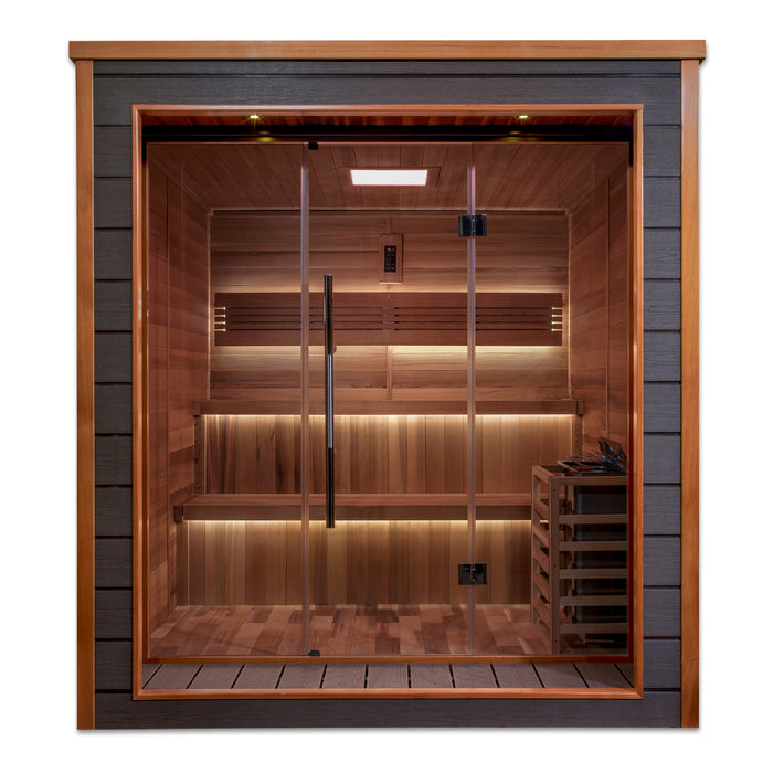 Golden Designs "Bergen" Outdoor-Indoor Traditional Sauna | GDI-8206-01 | 6 Person | Canadian Red Cedar Interior | Home Spa