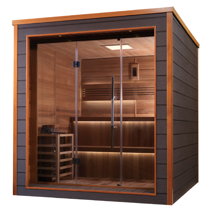 Golden Designs "Bergen" Outdoor-Indoor Traditional Sauna | GDI-8206-01 | 6 Person | Canadian Red Cedar Interior | Home Spa