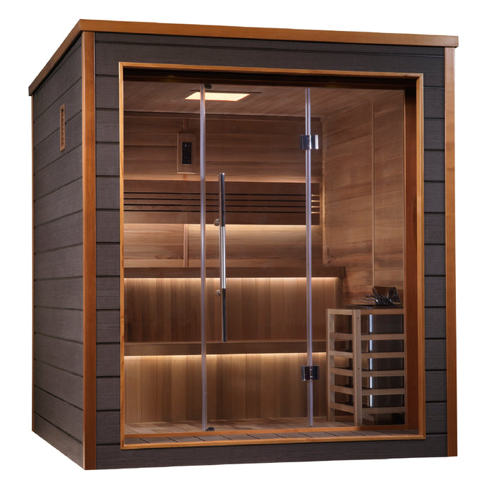 Golden Designs "Bergen" Outdoor-Indoor Traditional Sauna | GDI-8206-01 | 6 Person | Canadian Red Cedar Interior | Home Spa