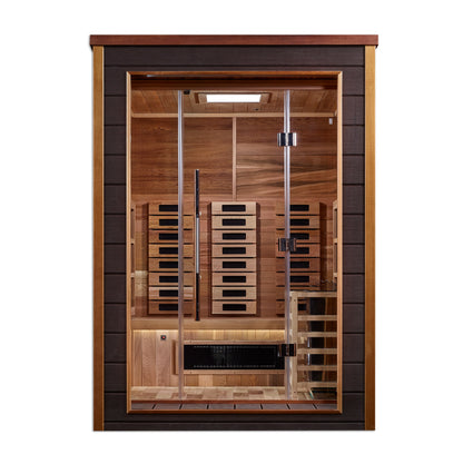 Golden Designs "Nora" Outdoor-Indoor PureTech™ Hybrid Full Spectrum Sauna | GDI-8222-01 | 2 Person | Canadian Red Cedar Interior | Home Spa
