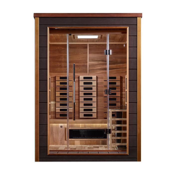 Golden Designs "Nora" Outdoor-Indoor PureTech™ Hybrid Full Spectrum Sauna | GDI-8222-01 | 2 Person | Canadian Red Cedar Interior | Home Spa