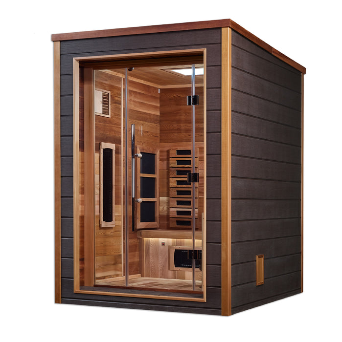 Golden Designs "Nora" Outdoor-Indoor PureTech™ Hybrid Full Spectrum Sauna | GDI-8222-01 | 2 Person | Canadian Red Cedar Interior | Home Spa