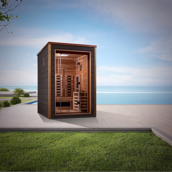 Golden Designs "Nora" Outdoor-Indoor PureTech™ Hybrid Full Spectrum Sauna | GDI-8222-01 | 2 Person | Canadian Red Cedar Interior | Home Spa