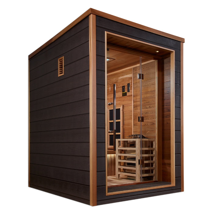 Golden Designs "Nora" Outdoor-Indoor PureTech™ Hybrid Full Spectrum Sauna | GDI-8222-01 | 2 Person | Canadian Red Cedar Interior | Home Spa