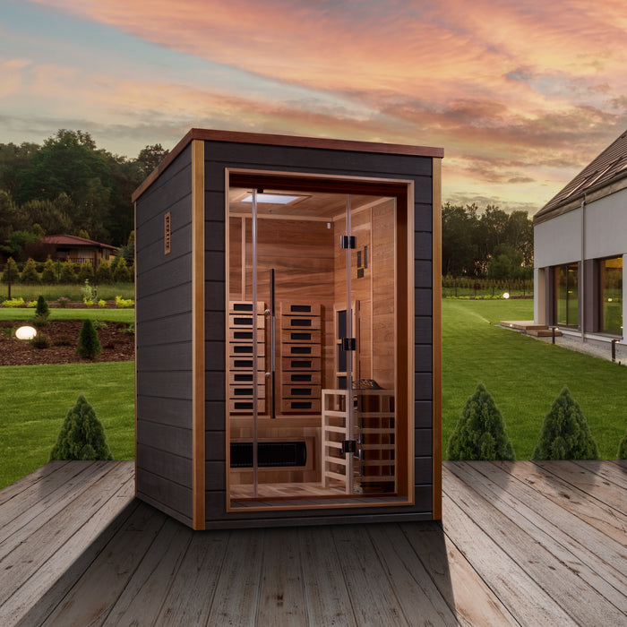 Golden Designs "Nora" Outdoor-Indoor PureTech™ Hybrid Full Spectrum Sauna | GDI-8222-01 | 2 Person | Canadian Red Cedar Interior | Home Spa