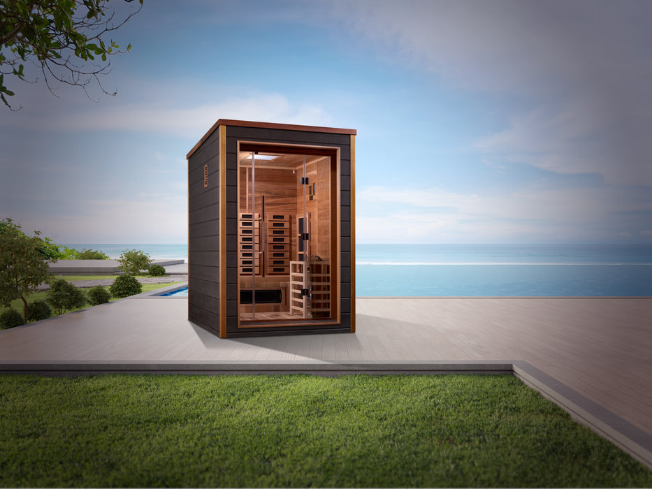 Golden Designs "Nora" Outdoor-Indoor PureTech™ Hybrid Full Spectrum Sauna | GDI-8222-01 | 2 Person | Canadian Red Cedar Interior | Home Spa