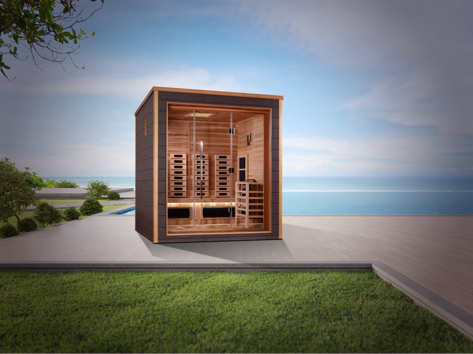 Golden Designs "Visby" Outdoor-Indoor PureTech™ Hybrid Full Spectrum Sauna | GDI-8223-01 | 3 Person | Canadian Red Cedar Interior | Home Spa