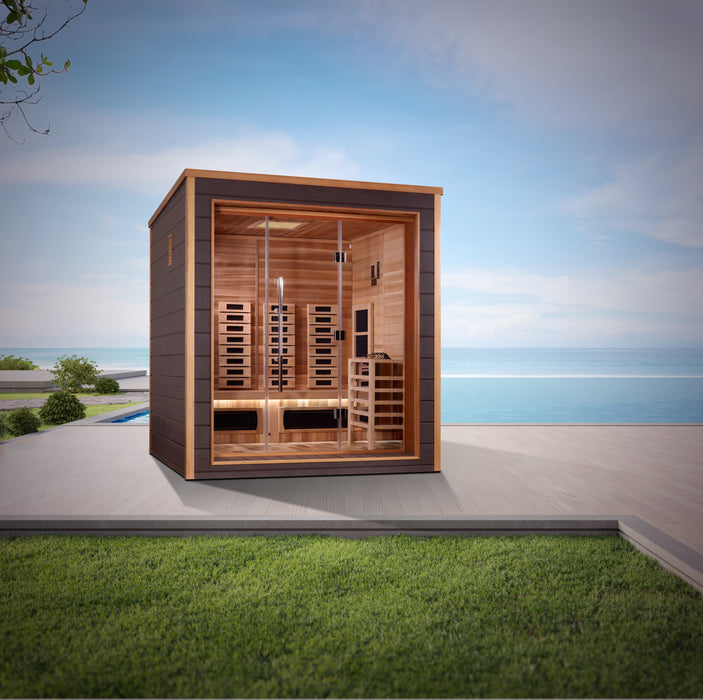 Golden Designs "Visby" Outdoor-Indoor PureTech™ Hybrid Full Spectrum Sauna | GDI-8223-01 | 3 Person | Canadian Red Cedar Interior | Home Spa