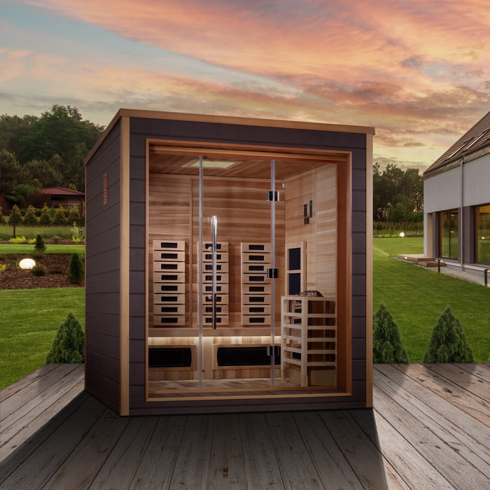 Golden Designs "Visby" Outdoor-Indoor PureTech™ Hybrid Full Spectrum Sauna | GDI-8223-01 | 3 Person | Canadian Red Cedar Interior | Home Spa