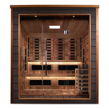Golden Designs "Karlstad" Outdoor-Indoor PureTech™ Hybrid Full Spectrum Sauna | GDI-8226-01 | 6 Person | Canadian Red Cedar Interior | Home Spa