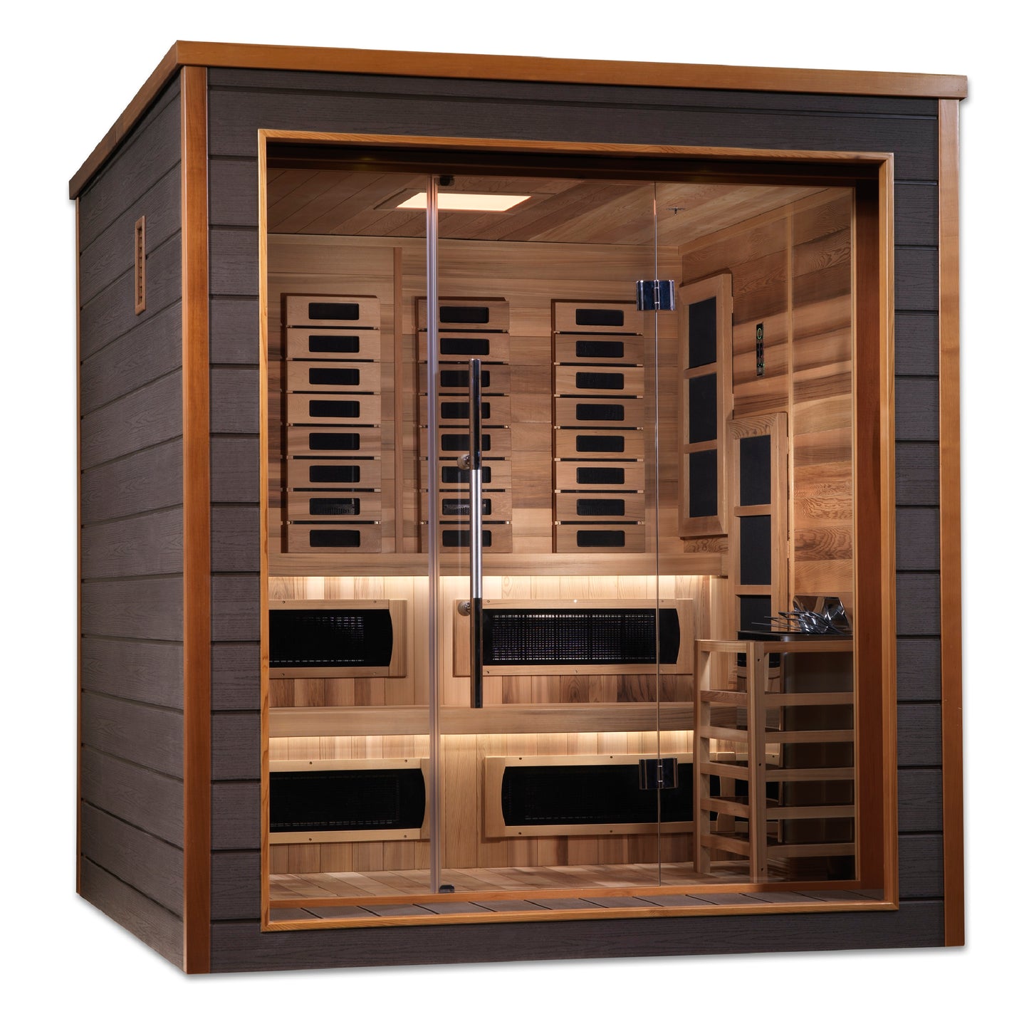 Golden Designs "Karlstad" Outdoor-Indoor PureTech™ Hybrid Full Spectrum Sauna | GDI-8226-01 | 6 Person | Canadian Red Cedar Interior | Home Spa