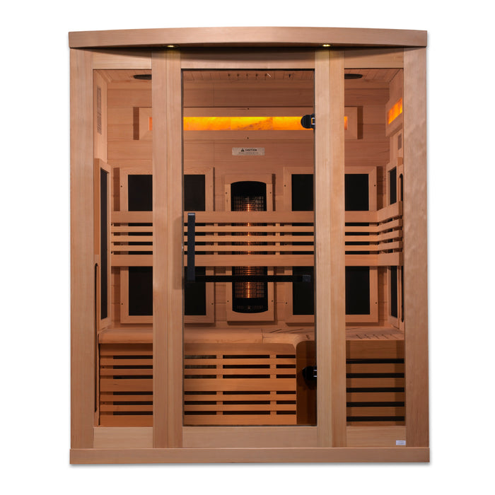 Golden Designs Reserve Edition Full Spectrum Indoor Sauna with Himalayan Salt Bar | GDI-8230-01 | 3 Person | Natural Reforested Canadian Hemlock