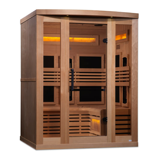 Golden Designs Reserve Edition Full Spectrum Infrared Indoor Sauna with Himalayan Salt Bar | GDI-8230-01 | 3 Person | Natural Reforested Canadian Hemlock