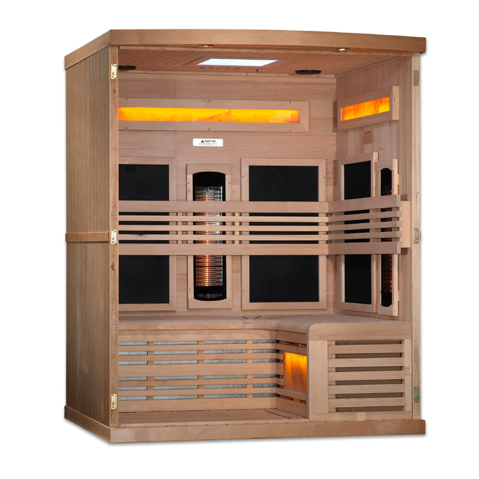 Golden Designs Reserve Edition Full Spectrum Indoor Sauna with Himalayan Salt Bar | GDI-8230-01 | 3 Person | Natural Reforested Canadian Hemlock