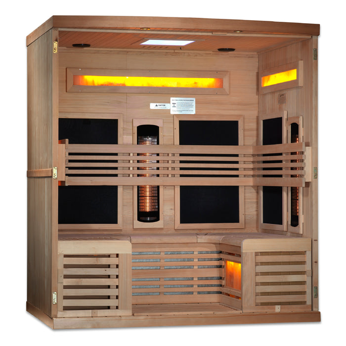 Golden Designs Reserve Edition Full Spectrum Indoor Sauna with Himalayan Salt Bar | GDI-8260-01  | 6 Person | Natural Reforested Canadian Hemlock