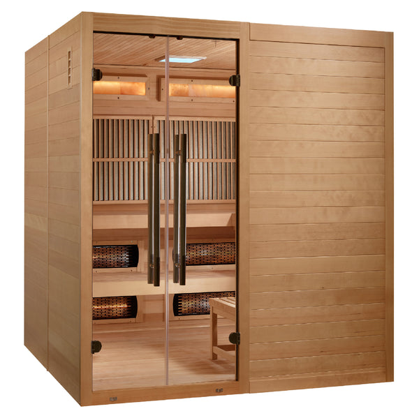 Golden Designs Toledo indoor hybrid sauna with infrared and traditional stove