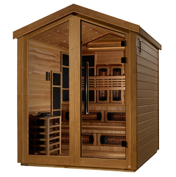 Golden Designs Kaskinen hybrid sauna with infrared and traditional stove