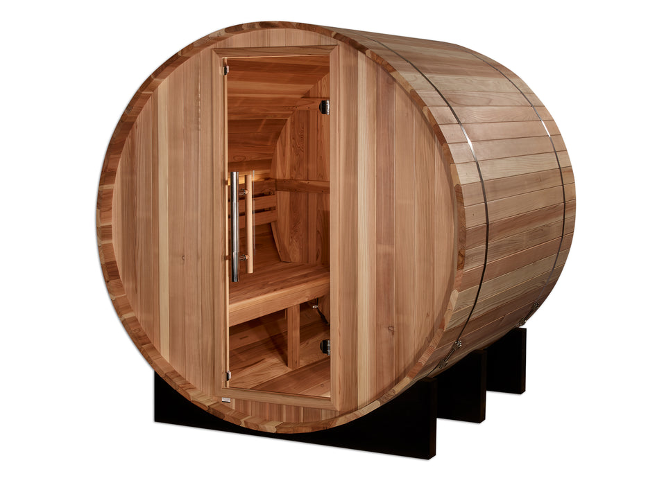 Golden Designs "St. Moritz" Traditional Barrel Outdoor Sauna | GDI-B002-01 | 2 Person | Pacific Premium Cedar Wood | Home Spa