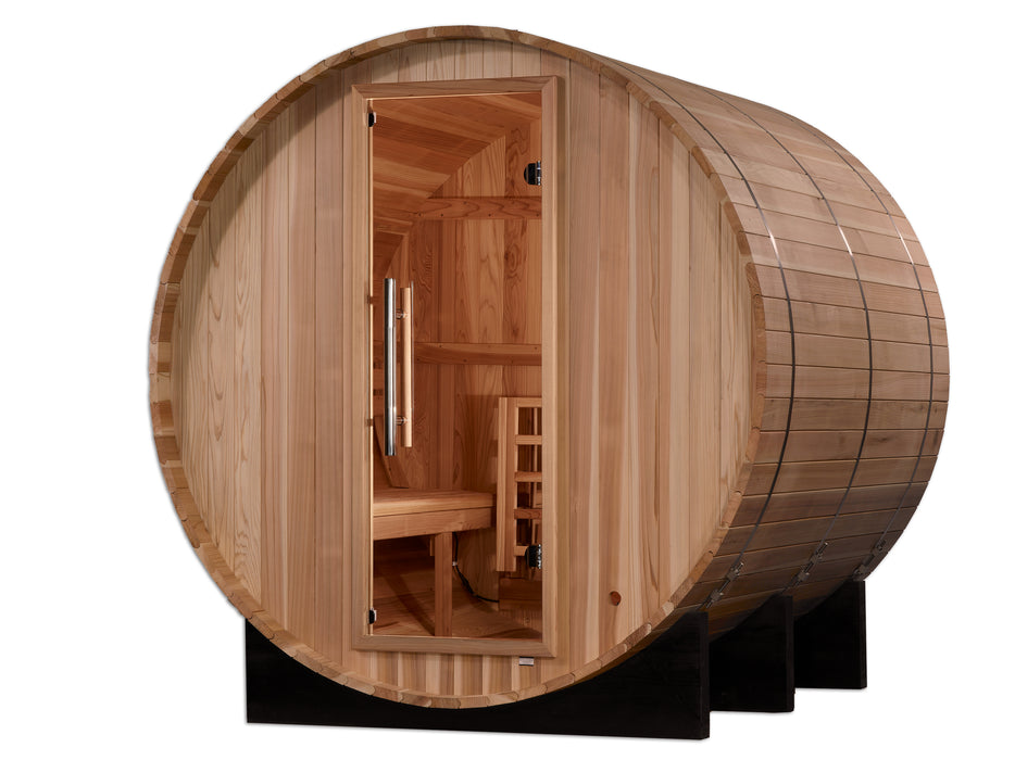 Golden Designs "Arosa" Traditional Barrel Outdoor Sauna | GDI-B004-01 | 4 Person | Pacific Premium Cedar Wood | Home Spa