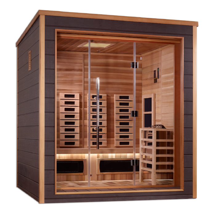 Golden Designs "Visby" Outdoor-Indoor PureTech™ Hybrid Full Spectrum Sauna | GDI-8223-01 | 3 Person | Canadian Red Cedar Interior | Home Spa