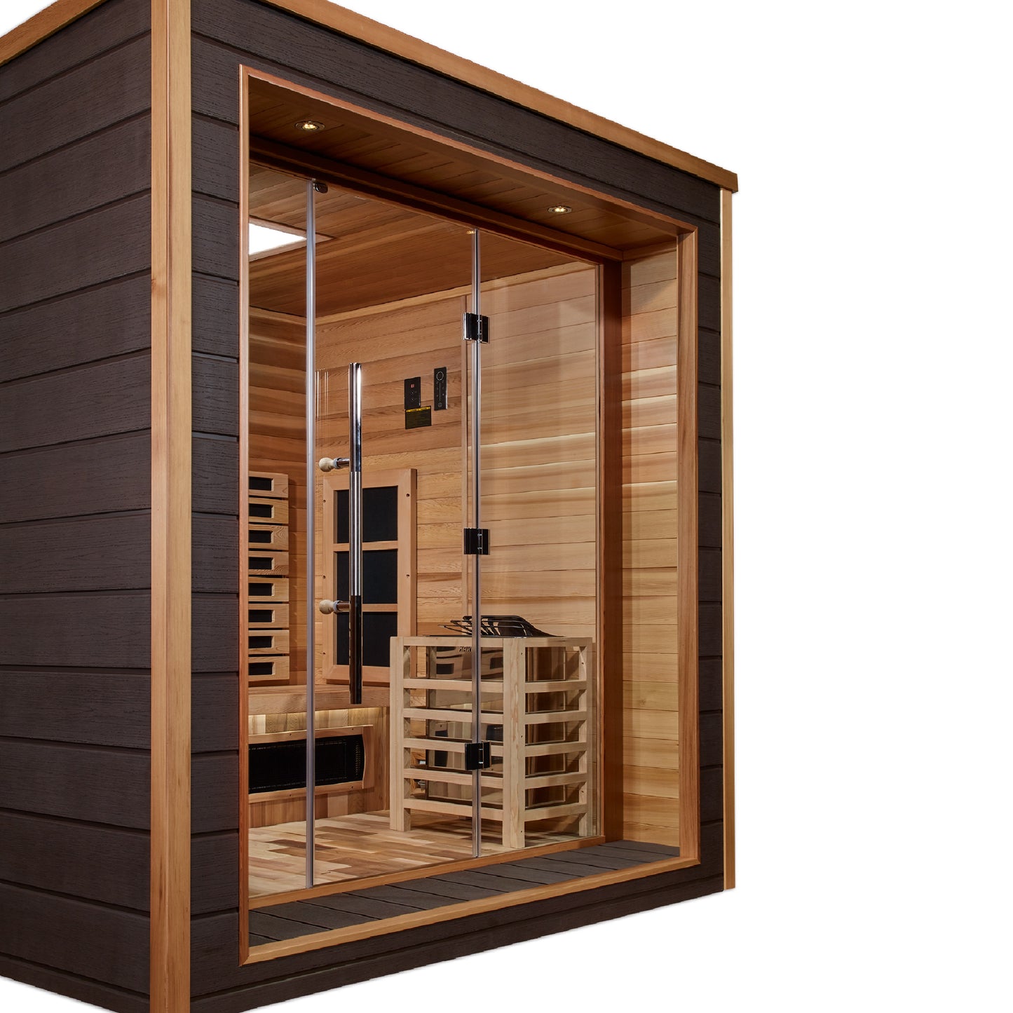 Golden Designs "Visby" Outdoor-Indoor PureTech™ Hybrid Full Spectrum Sauna | GDI-8223-01 | 3 Person | Canadian Red Cedar Interior | Home Spa