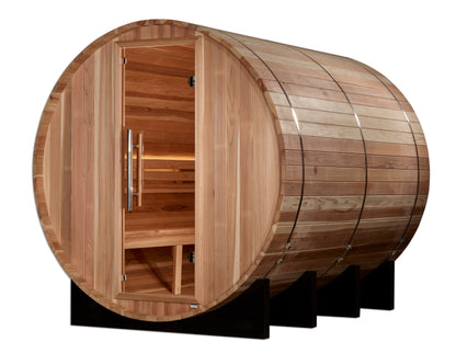 PRE-ORDER AUGUST 2026: Golden Designs "Klosters" Traditional Barrel Outdoor Sauna |  GDI-B006-01 | 6 Person | Pacific Premium Cedar Wood | Home Spa
