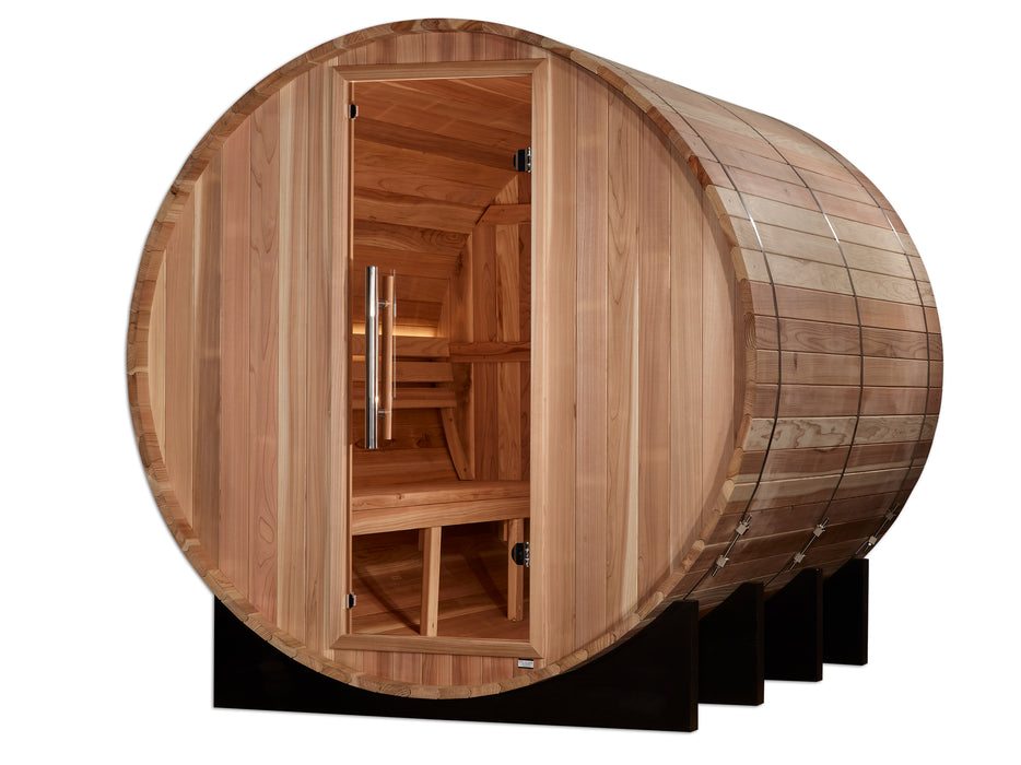 Golden Designs "Klosters" Traditional Barrel Outdoor Sauna |  GDI-B006-01 | 6 Person | Pacific Premium Cedar Wood | Home Spa