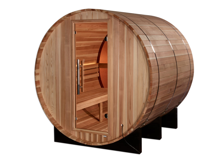 Golden Designs "Zurich" Traditional Barrel Outdoor Sauna with Bronze Privacy View | GDI-B024-01 | 4 Person | Pacific Premium Cedar Wood | Home Spa