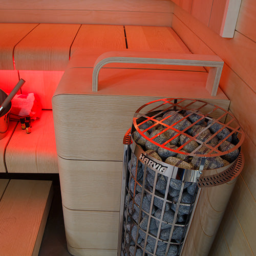 Harvia Cilindro PC90 - Half Series 9kW Stainless Steel Sauna Heater with Built-In Time and Temperature Controls