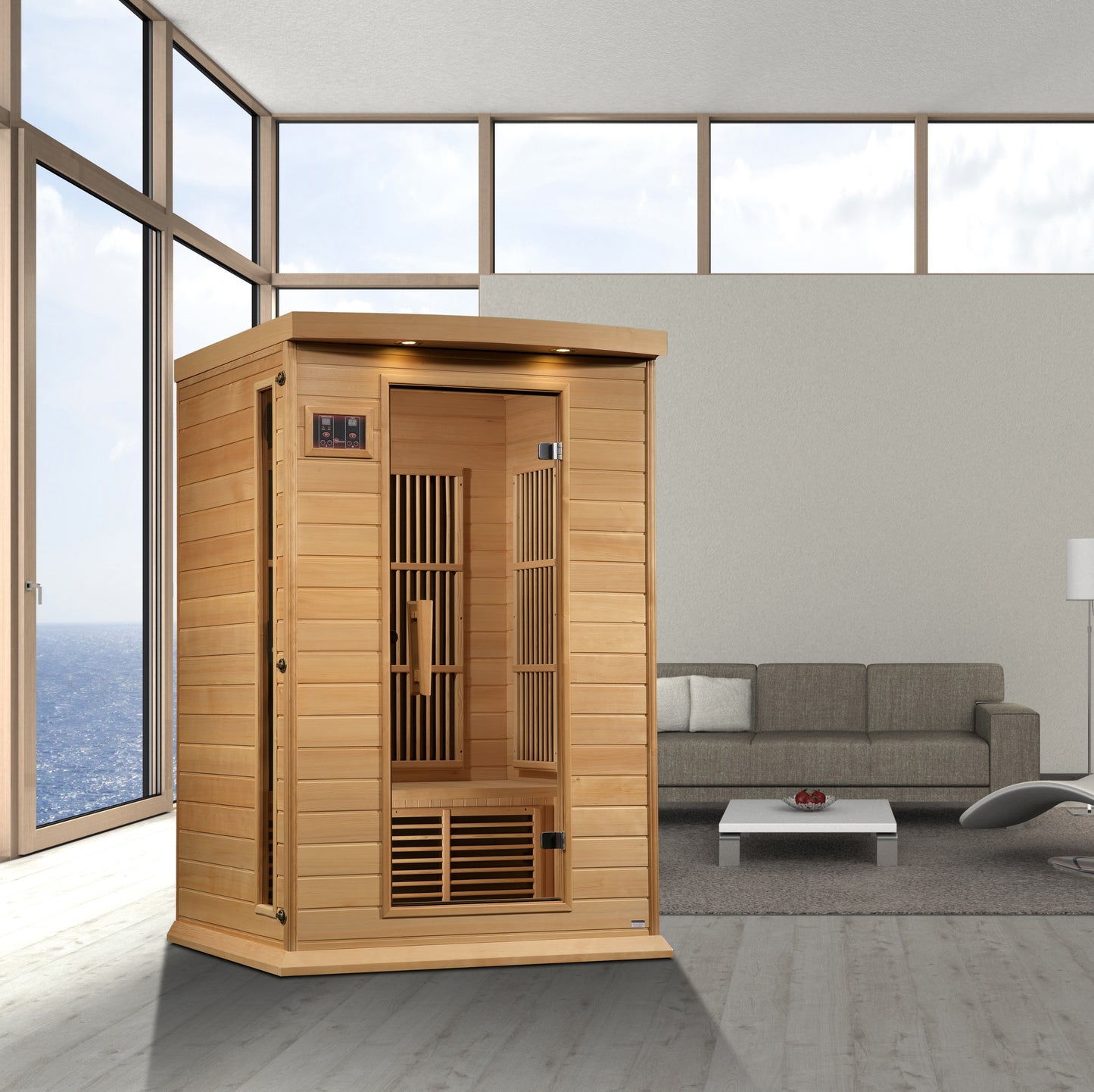Maxxus Near Zero EMF FAR Infrared Indoor Sauna | MX-K206-01-ZF HEM | 2 Person | Natural Canadian Hemlock |  Home Spa