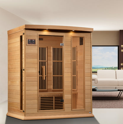 Maxxus Near Zero EMF FAR Infrared Indoor Sauna | MX-K306-01-ZF HEM | 3 Person | Natural Canadian Hemlock | Home Spa