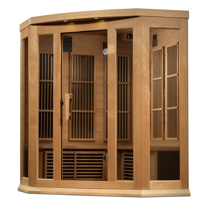 Maxxus Corner Near Zero EMF FAR Infrared Sauna | MX-K356-01-ZF HEM | 3 Person | Natural Canadian Hemlock | Home Spa