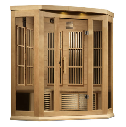 Maxxus Corner Near Zero EMF FAR Infrared Indoor Sauna | MX-K356-01-ZF HEM | 3 Person | Natural Canadian Hemlock | Home Spa
