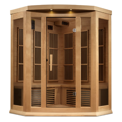 Maxxus Corner Near Zero EMF FAR Infrared Indoor Sauna | MX-K356-01-ZF HEM | 3 Person | Natural Canadian Hemlock | Home Spa