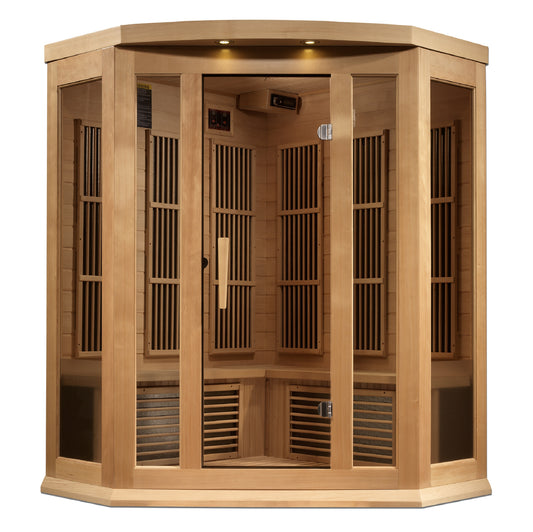 Maxxus Corner Near Zero EMF FAR Infrared Indoor Sauna | MX-K356-01-ZF HEM | 3 Person | Natural Canadian Hemlock | Home Spa