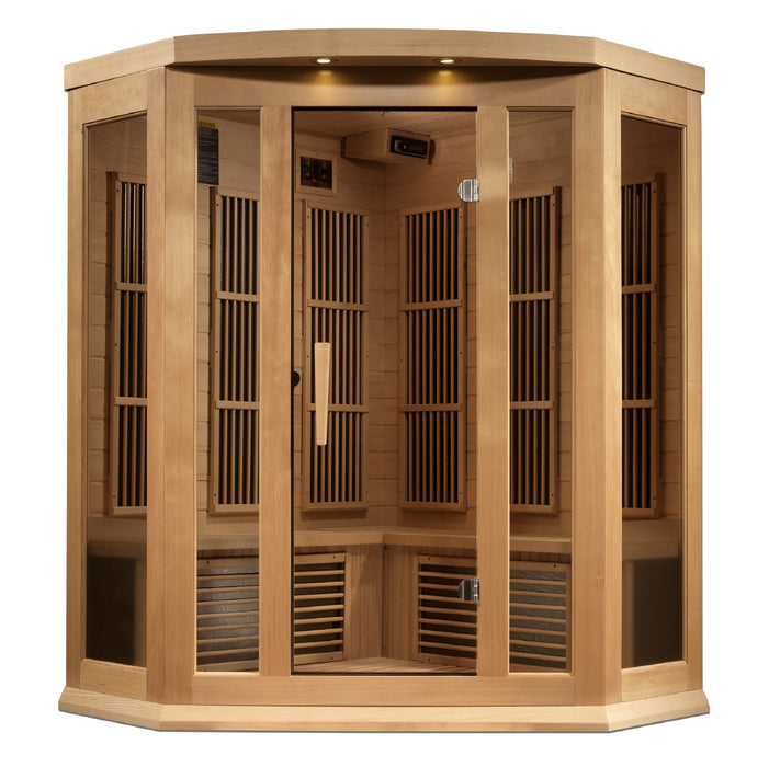 Maxxus Corner Near Zero EMF FAR Infrared Sauna | MX-K356-01-ZF HEM | 3 Person | Natural Canadian Hemlock | Home Spa