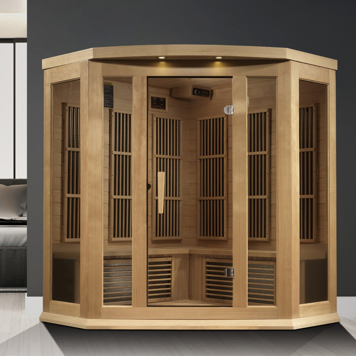 Maxxus Corner Near Zero EMF FAR Infrared Sauna | MX-K356-01-ZF HEM | 3 Person | Natural Canadian Hemlock | Home Spa