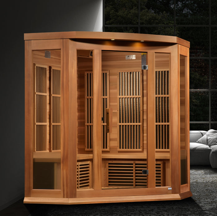 MAXXUS "Avignon" Edition Near Zero EMF FAR Infrared Indoor Sauna | Corner Unit | MX-K356-01-ZF CED | 3 Person | Natural Canadian Red Cedar | Home Spa