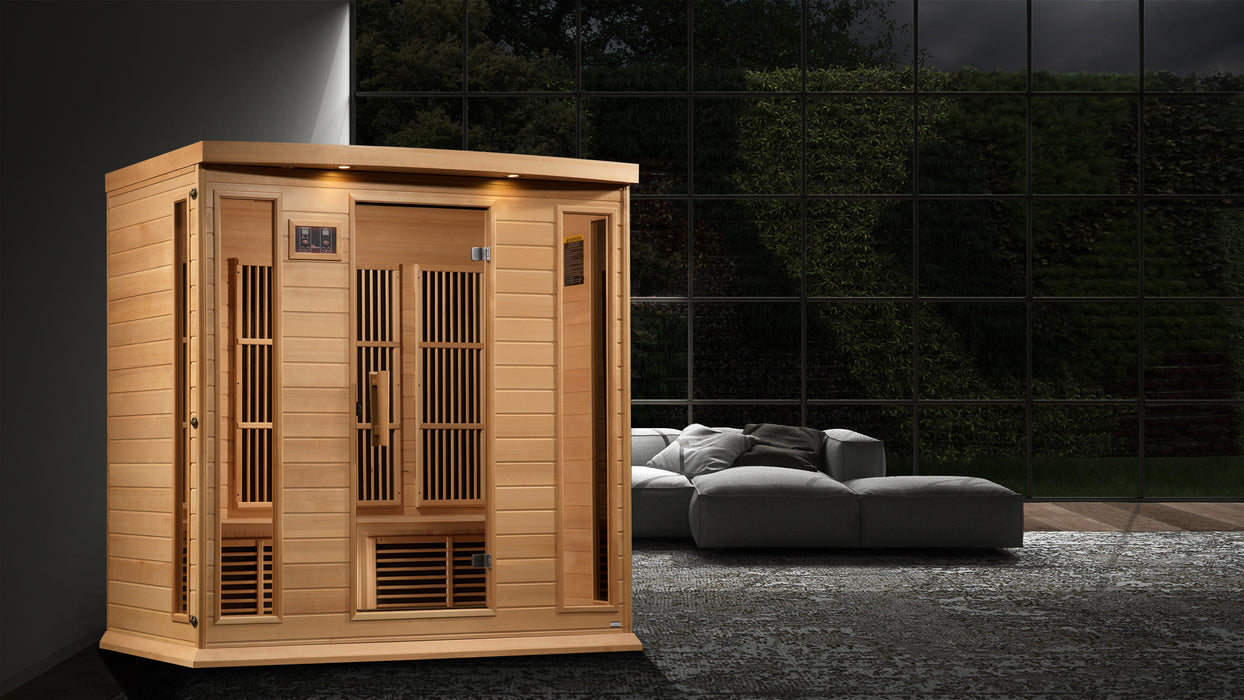 MAXXUS Low EMF FAR Infrared Indoor Sauna | MX-K406-01 | 4 Person | Natural Canadian Hemlock Wood | Home Spa