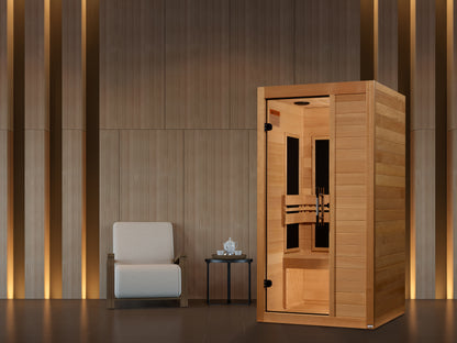 Maxxus "S-Line" Ultra Low EMF FAR Indoor Infrared Sauna | MX-S106-01 Elite | 1 Person | Natural Hemlock Wood | Home Spa