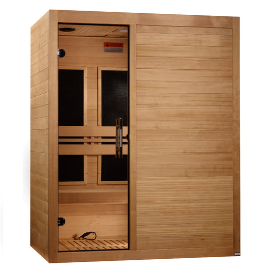 Maxxus "S-Line" Ultra Low EMF FAR Indoor Infrared Sauna | MX-S306-01 Elite | 3 Person | Natural Hemlock Wood | Home Spa