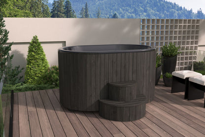 SaunaLife Model S2B black immersion tub - deck lifestyle