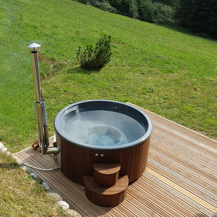 SaunaLife SOAK-Series Model S4N Traditional Outdoor Wood-Fired Hot Tub – Thermo-Spruce, Fiberglass, 6 Person
