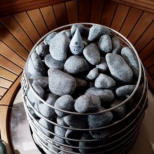 SaunaLife Stoney – Soapstone Sauna Gnome with Cone Hat, Black Logo