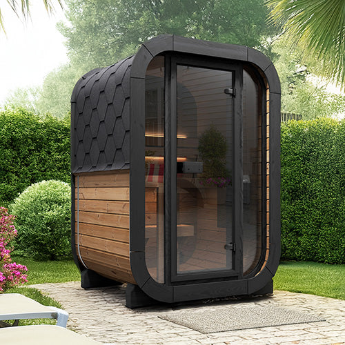 SaunaLife CL3G Cube-Series Traditional Outdoor Home Sauna Kit – 2 Person Scandinavian Design with Thermo-Spruce