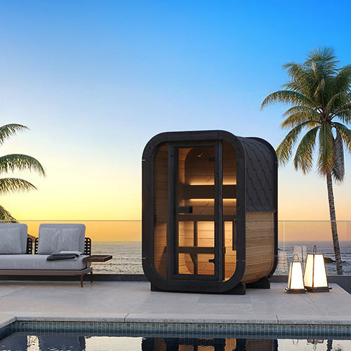 SaunaLife CL3G Cube-Series Traditional Outdoor Home Sauna Kit – 2 Person Scandinavian Design with Thermo-Spruce