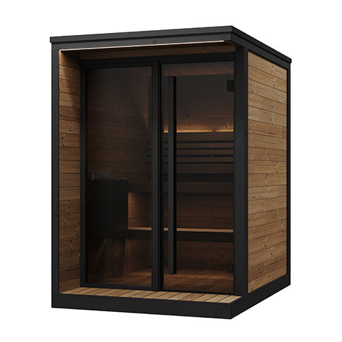 SaunaLife GL4 Outdoor Traditional Sauna Kit – Garden Luxury-Series Cabin with Nordic Thermo-Spruce, LED Lighting & Full Glass Front