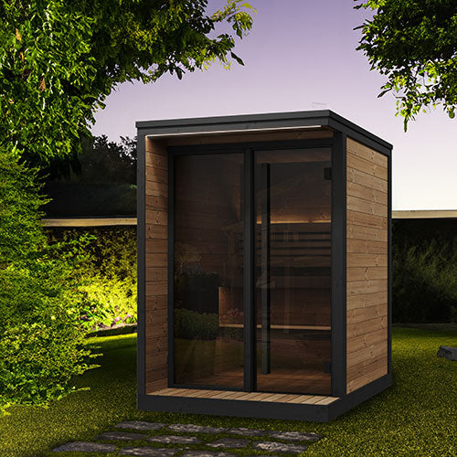 SaunaLife GL4 Outdoor Traditional Sauna Kit – Garden Luxury-Series Cabin with Nordic Thermo-Spruce, LED Lighting & Full Glass Front