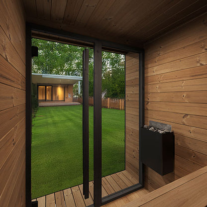 SaunaLife GL4 Outdoor Traditional Sauna Kit – Garden Luxury-Series Cabin with Nordic Thermo-Spruce, LED Lighting & Full Glass Front